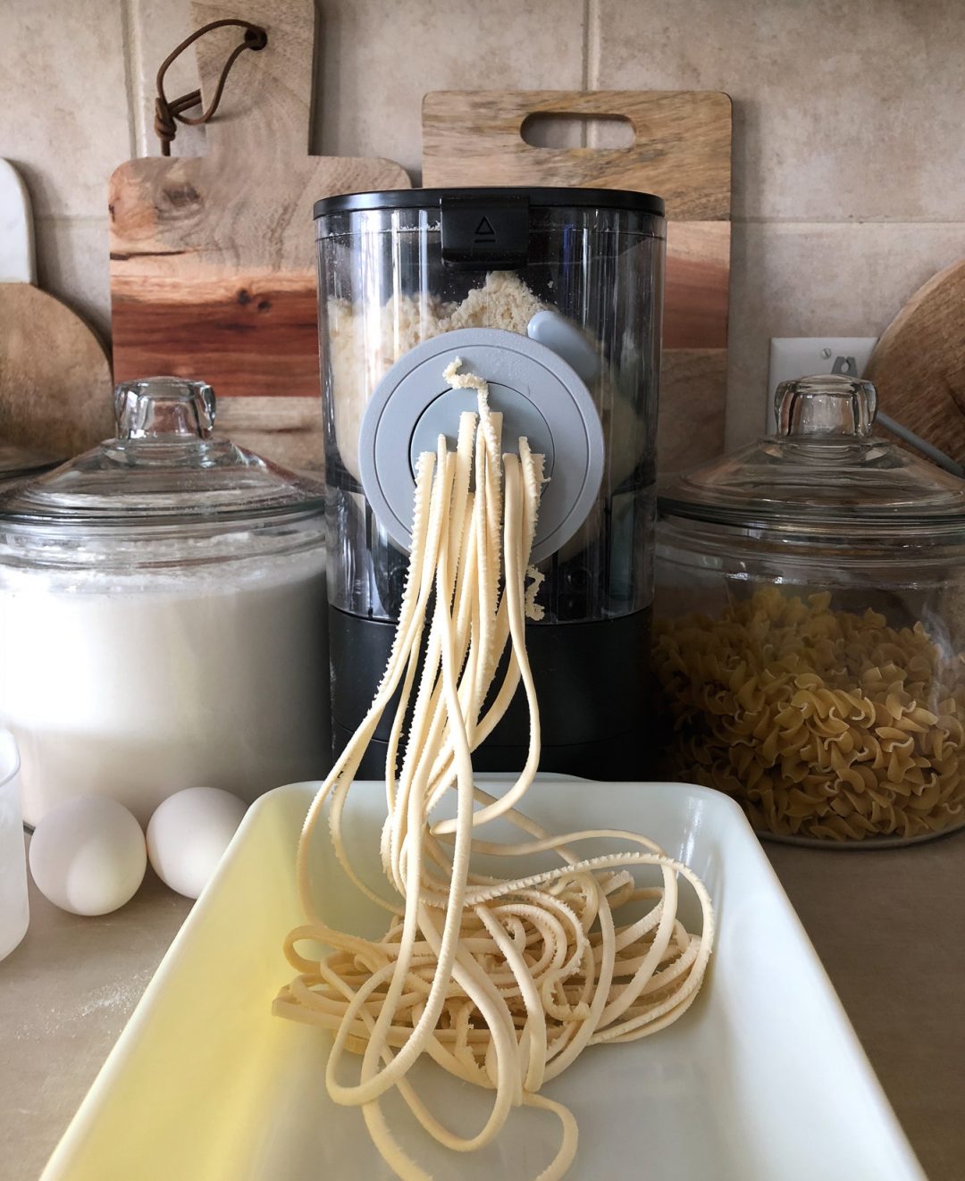 Homemade Fettuccine Noodles with Creamy Tomato Basil Sauce and Shrimp