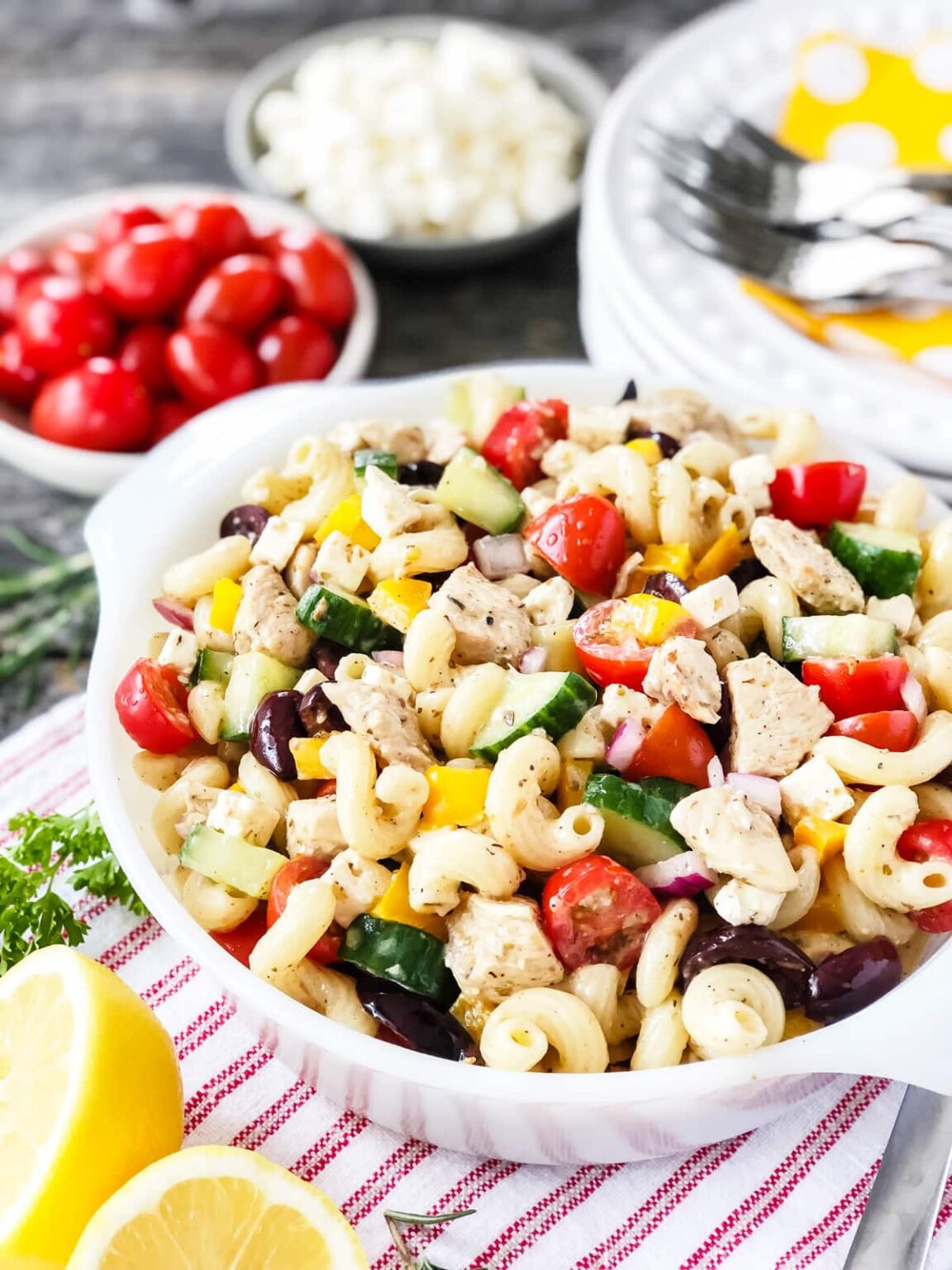 Greek Pasta Salad with Chicken - A Pretty Life In The Suburbs