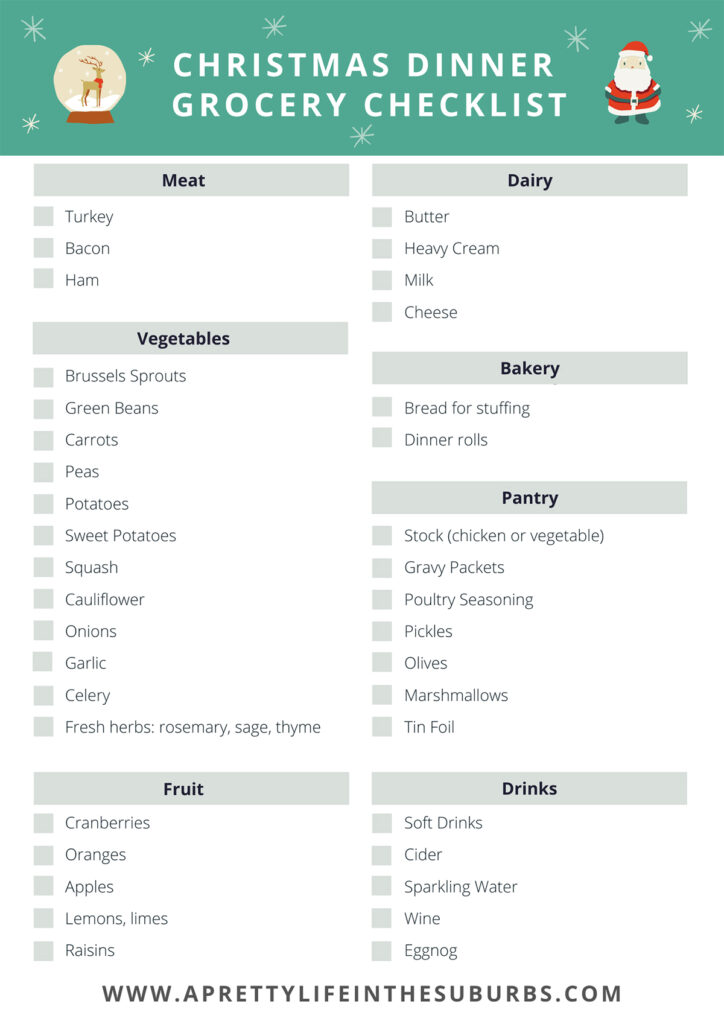 Christmas Dinner Grocery Checklist - A Pretty Life In The Suburbs