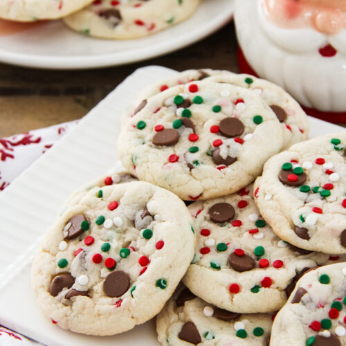 a plate of Santa's Cookies: White Cake Mix Cookies