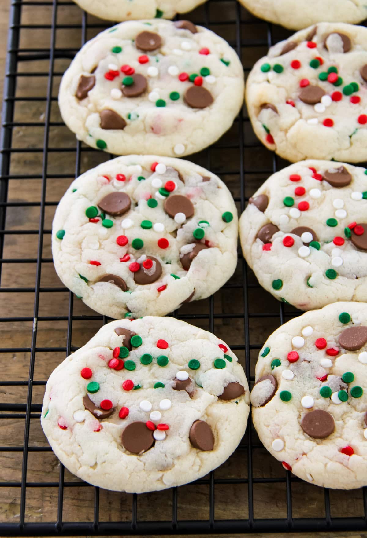 Santa's Cookies: White Cake Mix Cookies on a wire cooling rack