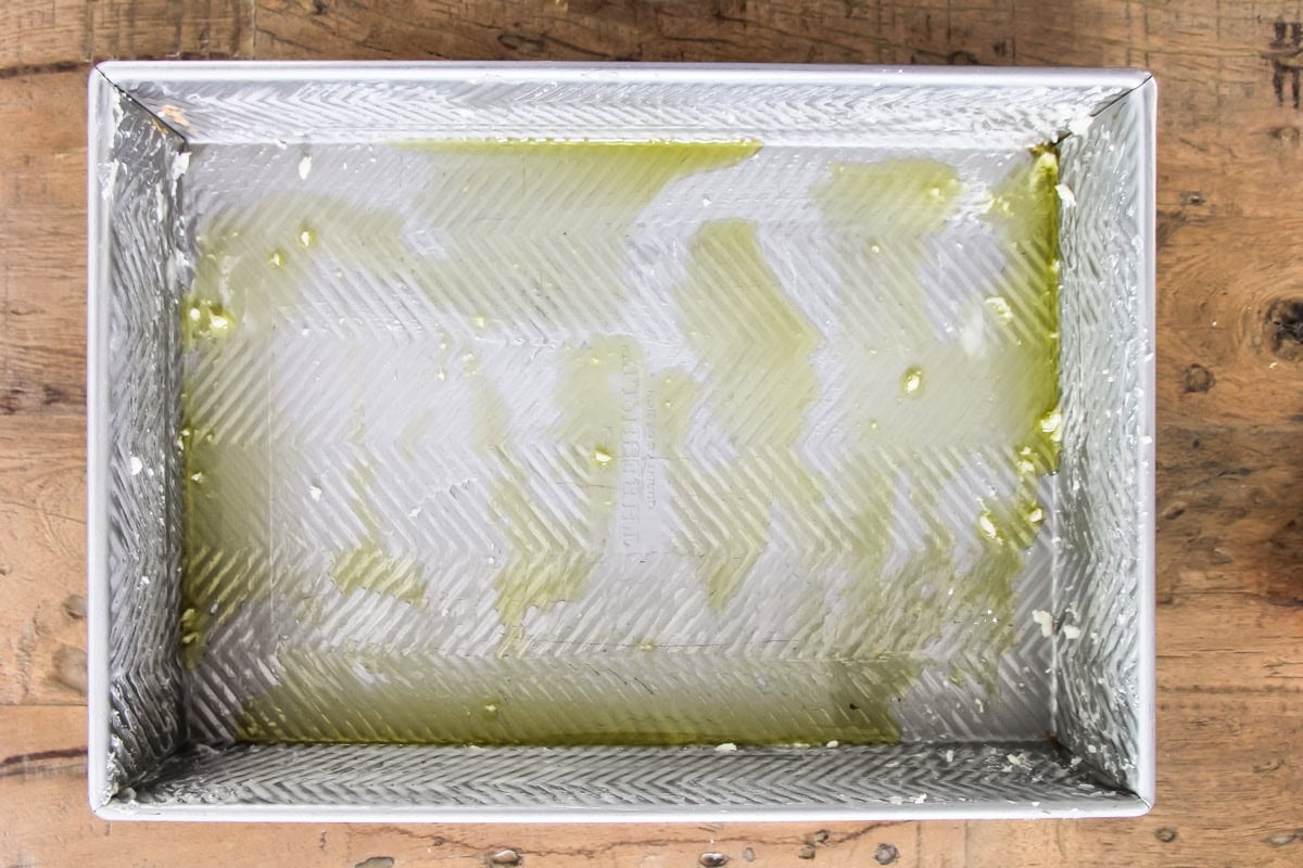 a baking pan prepped with olive oil