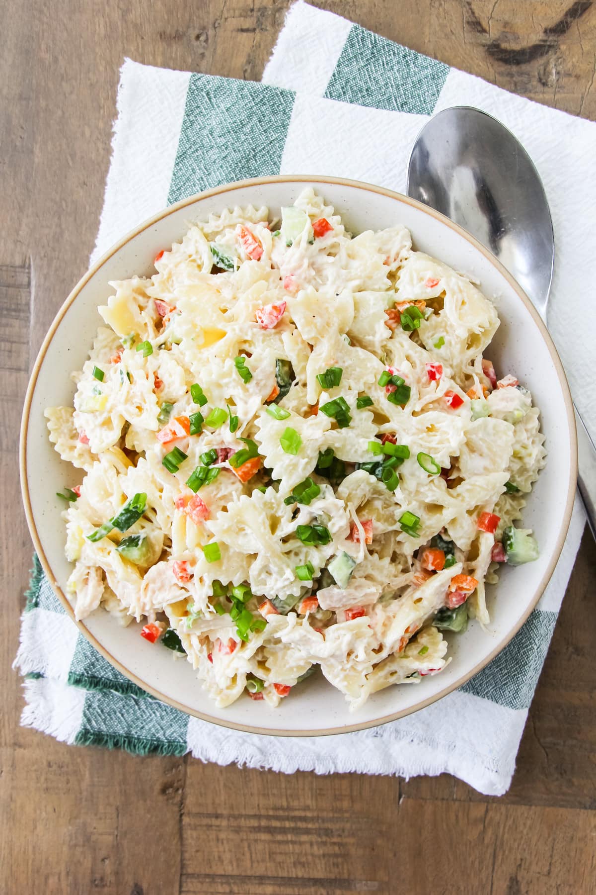 bowl of tuna pasta salad