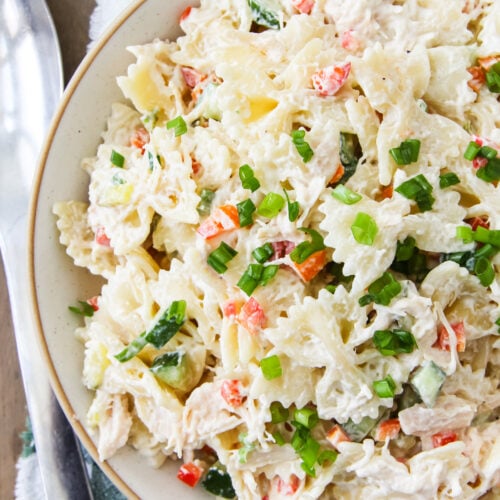 bowl of tuna pasta salad