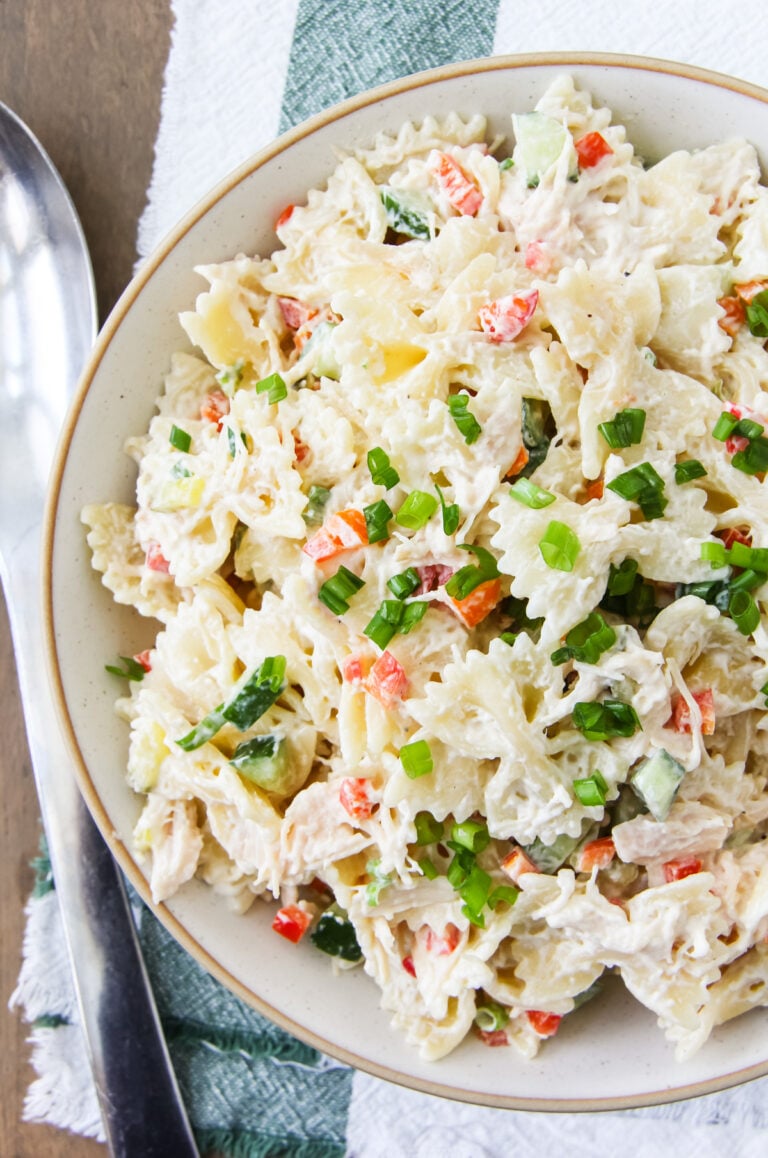 bowl of tuna pasta salad
