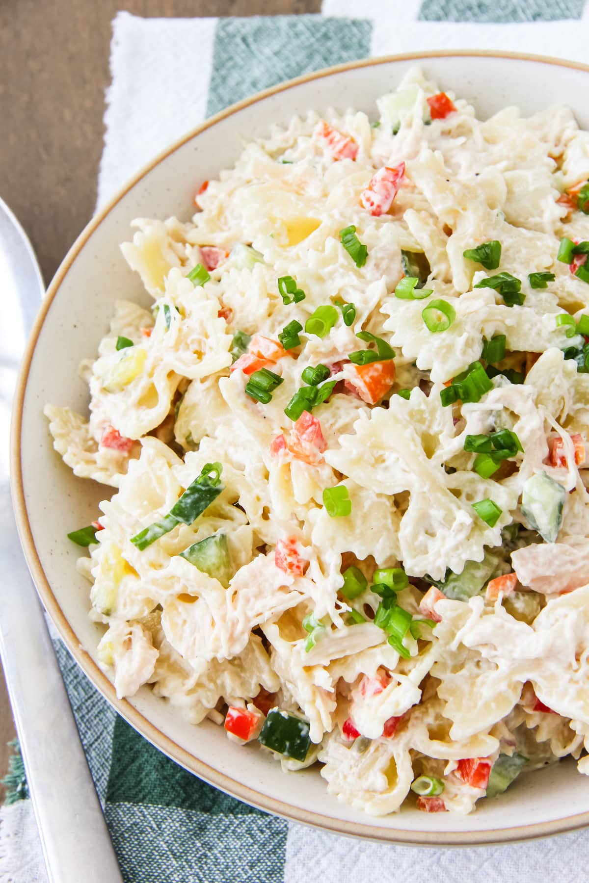 bowl of tuna pasta salad