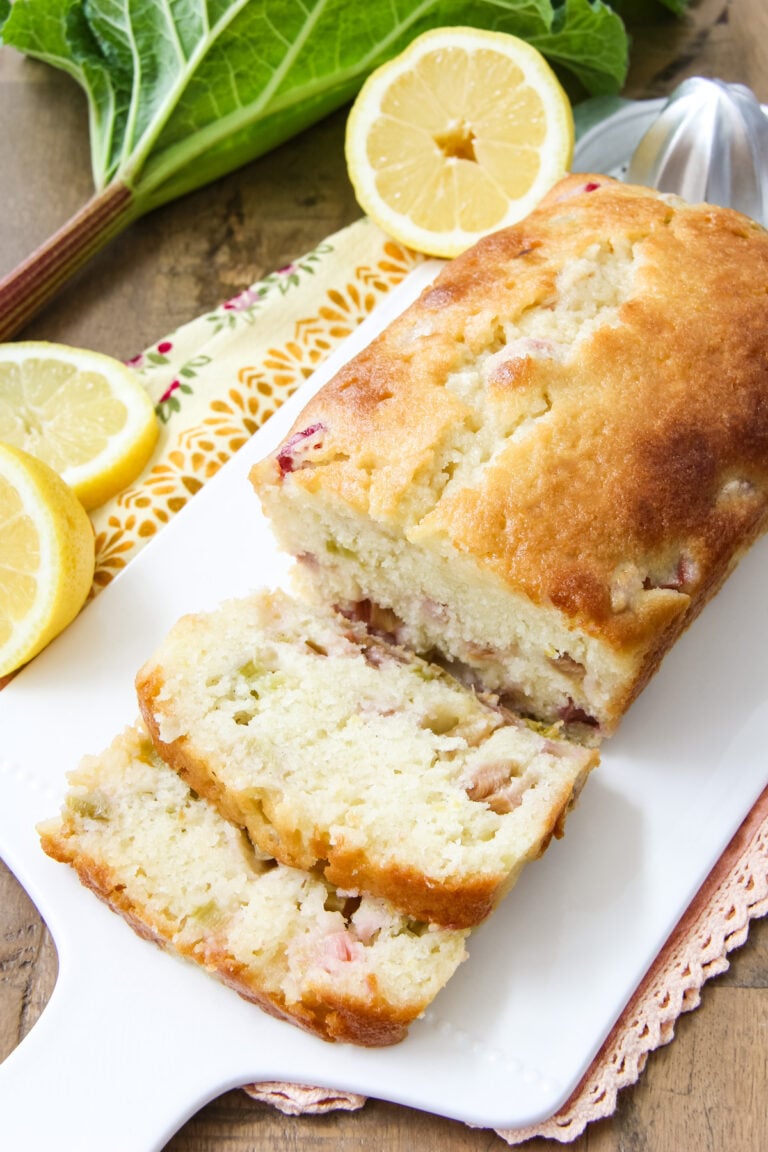 Rhubarb Lemon Bread cut into slices