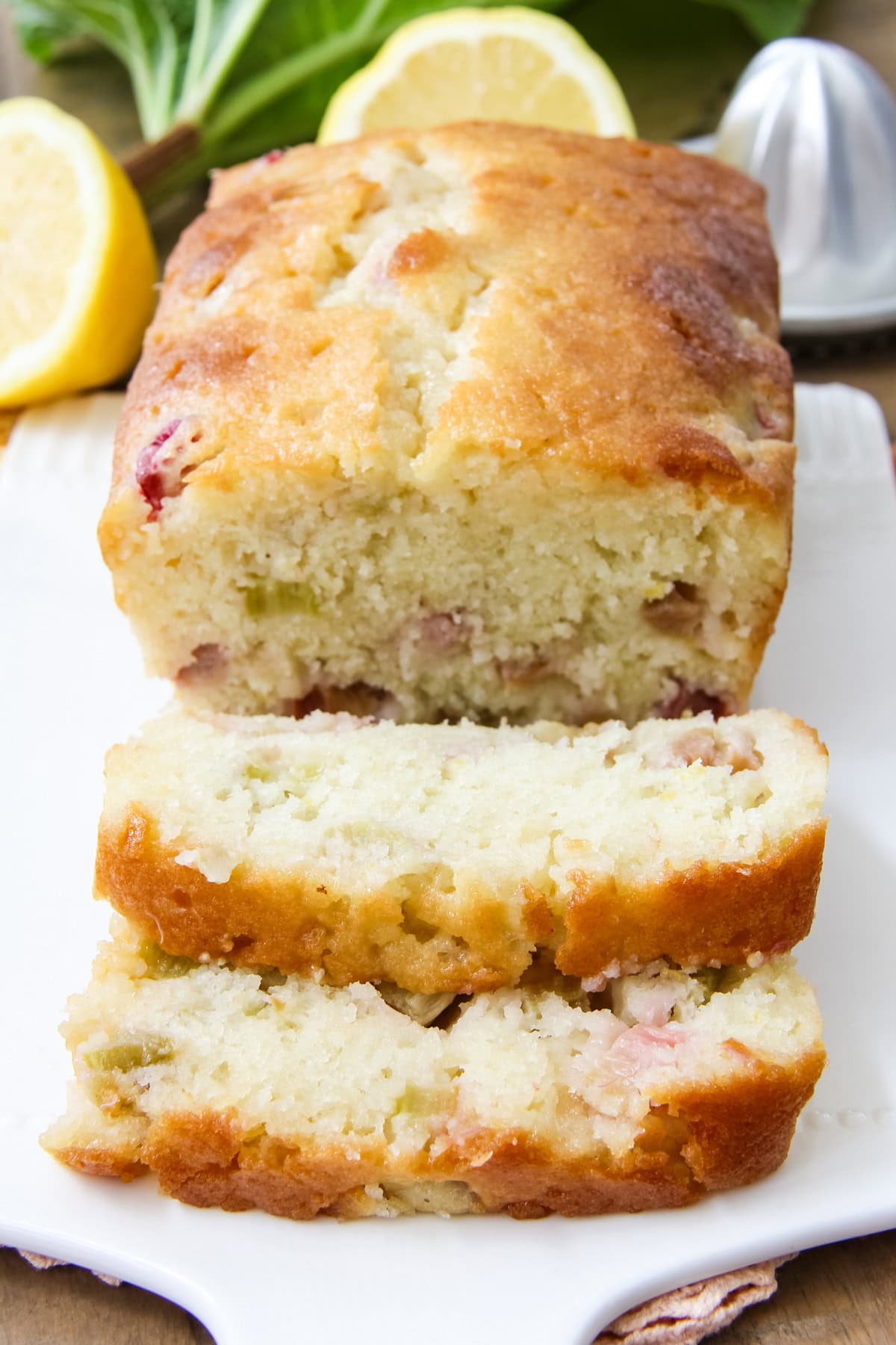 Rhubarb Lemon Bread cut into slices