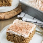 a square of spice cake on a plate