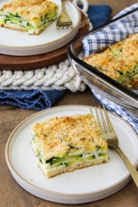 a slice of crustless zucchini pie on a plate
