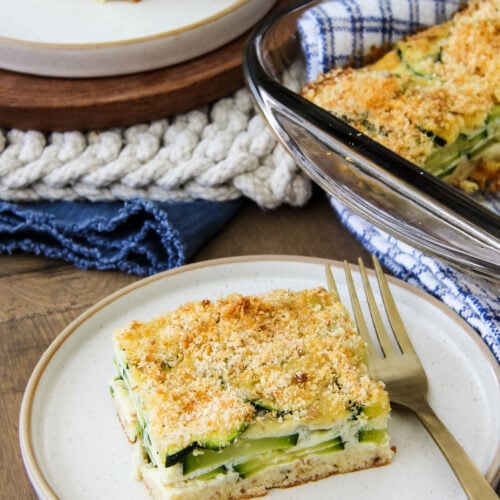 a slice of crustless zucchini pie on a plate