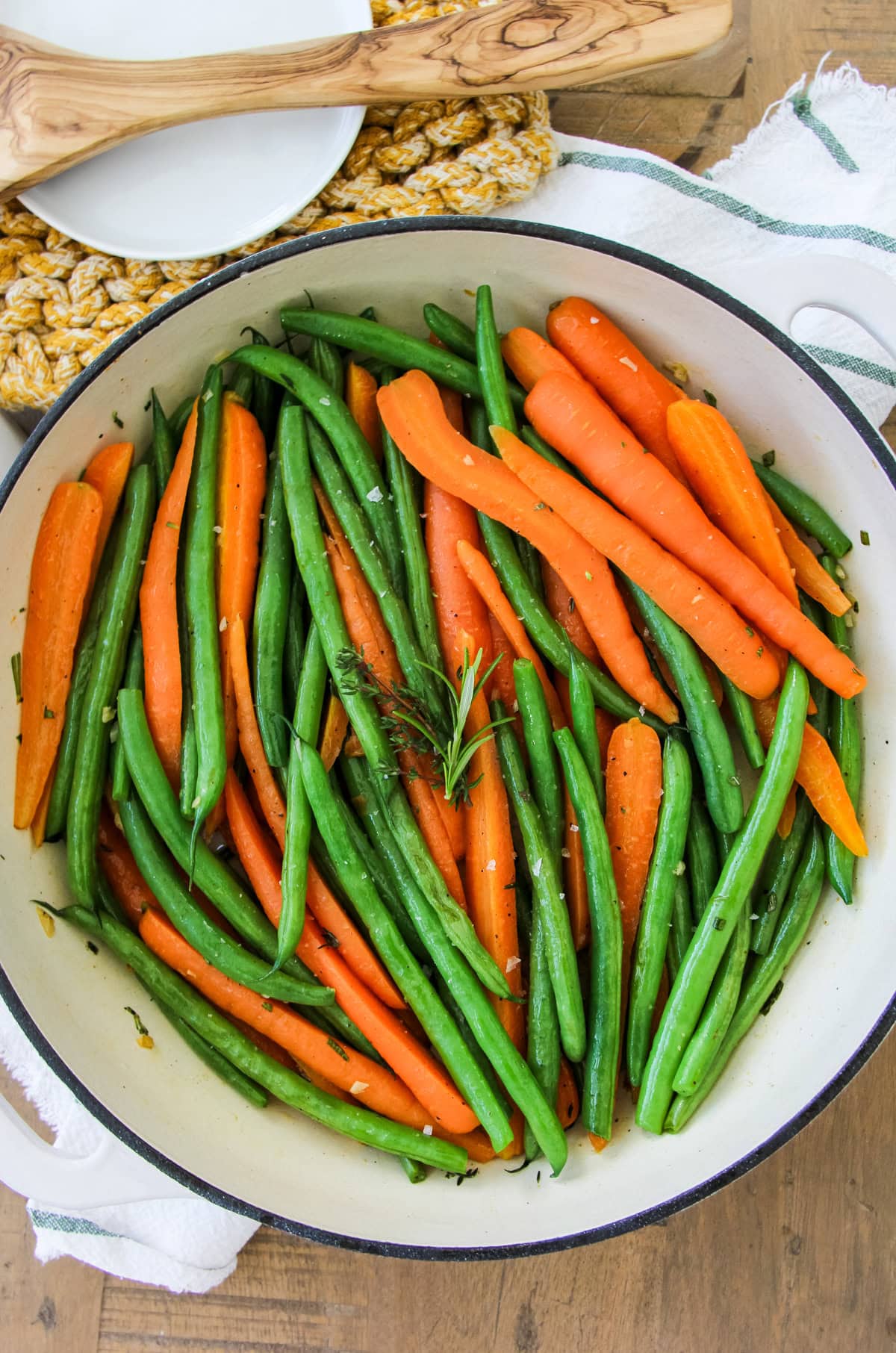 pan with sautéed Carrots and Green Beans