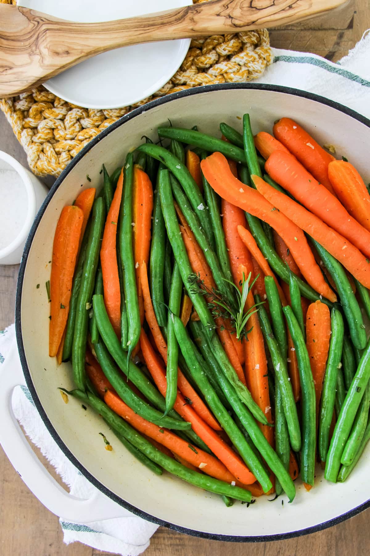 pan with sautéed Carrots and Green Beans