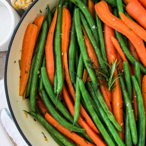 pan with sautéed Carrots and Green Beans