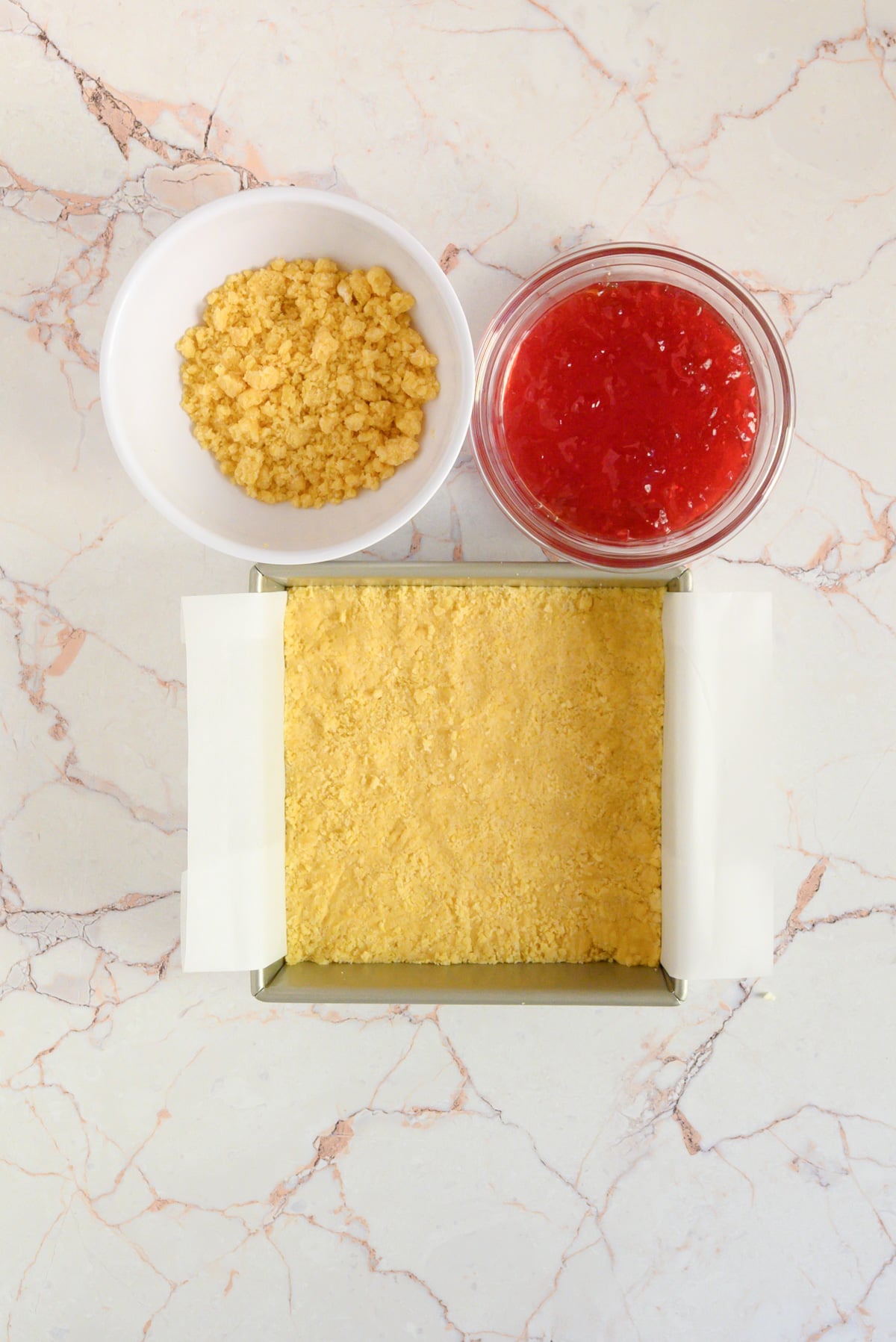 a top down image of the ingredients for Cheddar Cheese Shortbread with Apple Jelly